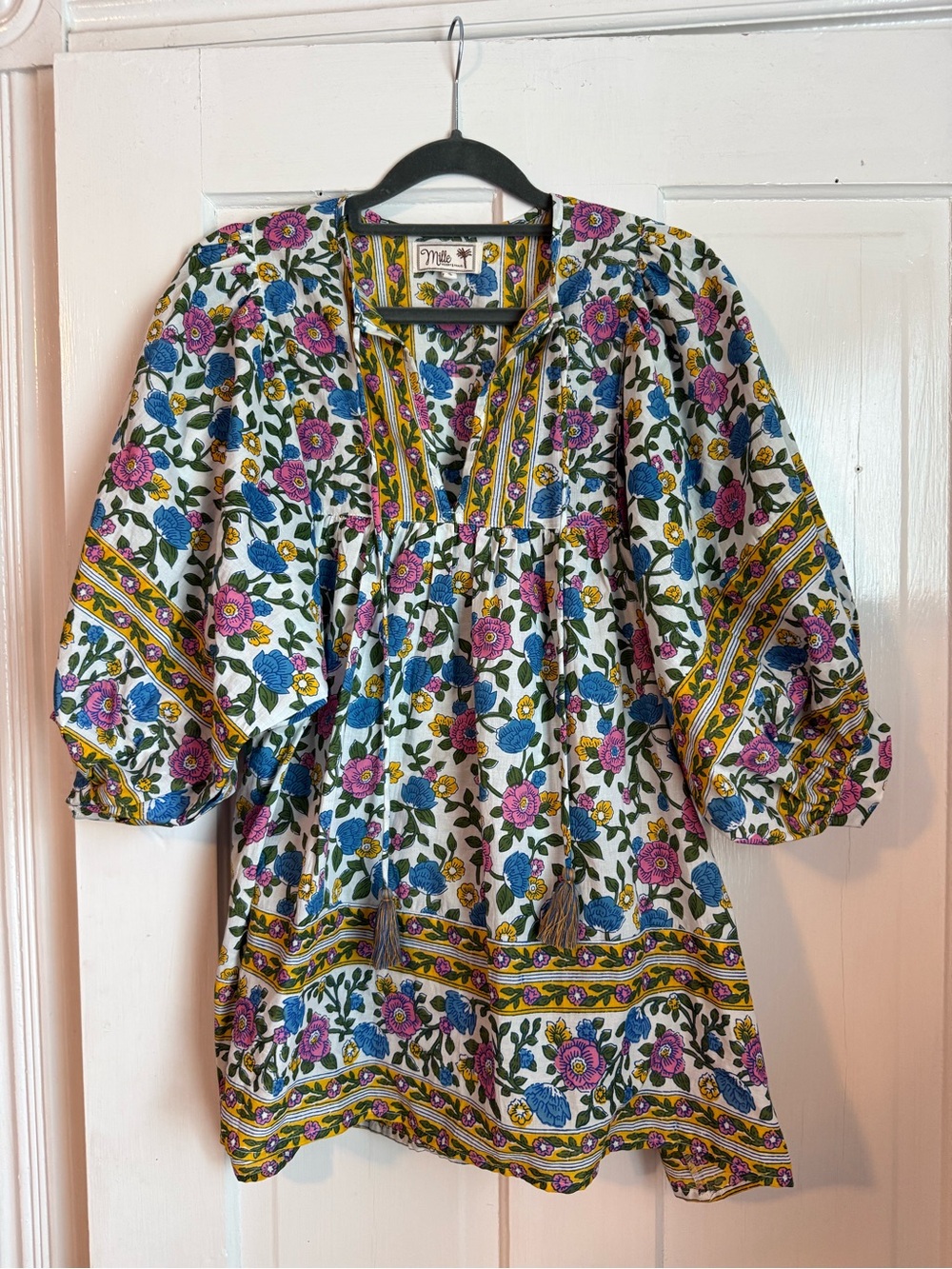 Mira Multicolor Floral Peasant Blouse - Pink & Blue